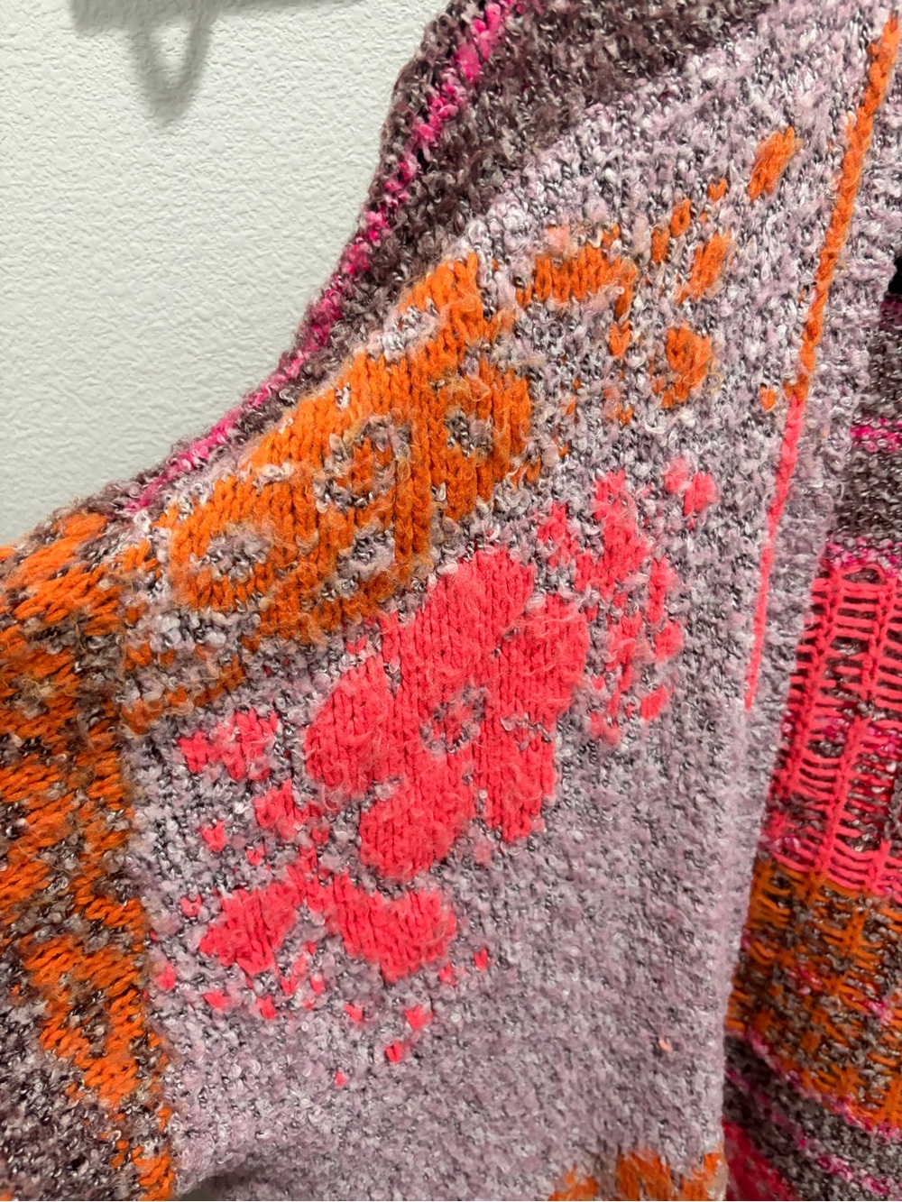 Free People Textured Floral Cardigan in Pink, Lavender & Orange - Picture 7 of 9